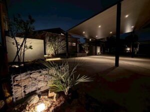 【那須塩原市】新築住宅の外構工事｜YKK AP「プレーンルーフ」と植栽・照明でつくる上質なエクステリア